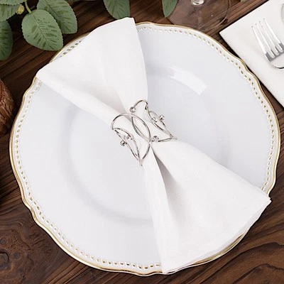 4 SILVER Hollow Woven Metal NAPKIN RINGS Rhinestones Party Events Decorations - Image 1 of 4