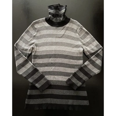 RELATIVITY Gray Striped Cotton Ribbed Knit Turtleneck Sweater sz XL - Image 1 of 4