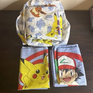 Lot Vintage 1995-1998 Pokemon Kids Bedding Set 2 Sheets & 2 Pillowcase Twin - Picture 1 of 8