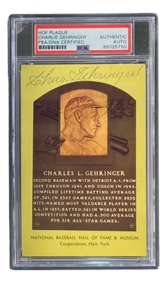 Charlie Gehringer Signed 4x6 Detroit Tigers HOF Plaque Card PSA/DNA 85025750 - Image 1 of 4