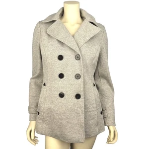 Liverpool Coat Size M Gray Hooded Double Breasted Herringbone Button Front Coat - Picture 1 of 8