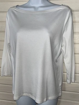 Camisa túnica modal de algodón Supima blanca cuello barco talla PETITES GRANDE LP Talbots usada en excelente estado Foto 1 de 4