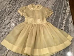Vintage Handmade Yellow Sheer Nylon Girls Cap Sleeve Dress 4T 50s - Picture 1 of 12