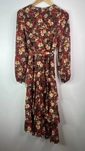 Tokito red floral long dress With Tie Belt size 12 - Picture 1 of 4