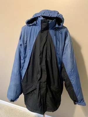 Abrigo Lands End Para Hombres 3 en 1 L Azul Negro Capucha Extraíble Forro Acolchado Esquí Invierno Foto 1 de 4