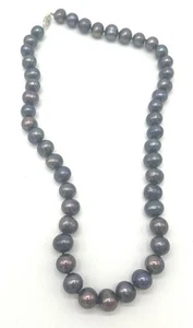 9-10mm Black Cultured Freshwater Pearl Necklace 18 Inch Sterling Silver Necklace - Picture 1 of 3