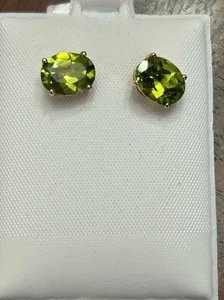 Estate 14K Yellow Oval Peridot Stud Earrings - Picture 1 of 10