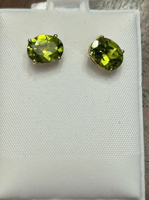 Estate 14K Yellow Oval Peridot Stud Earrings - Image 1 of 4