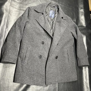 Roundtree Yorke Pea Coat Men Med Gray Wool Jacket Lined Overcoat - Picture 1 of 17