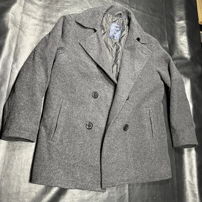 Roundtree Yorke Pea Coat Men Med Gray Wool Jacket Lined Overcoat - Image 1 of 4