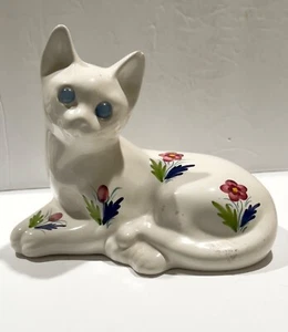 ELPA Alcobaca Portugal Porcelain Cat White w/Floral Hand Painted 7'h 8'L 6"w - Picture 1 of 16