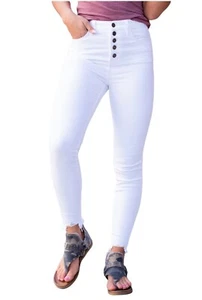 Kancan Debbie High Rise Button Fly Skinny Jeans weiß Kausaum Größe 24  - Bild 1 von 10