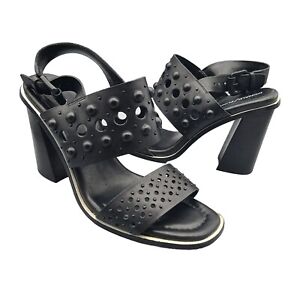 Donald Pliner women heel Sandal Estee black leather slingback studds sz 8.5 