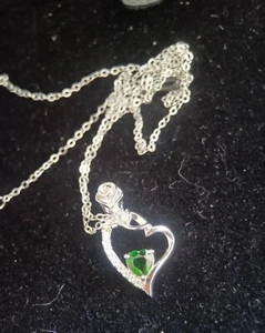 Sterling Silver Natural Diopside Heart Pendant With Chain New UK Seller 00304 - Picture 1 of 3