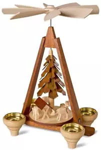 Tischpyramide für Kerzen Rehe geschnitzt 1-stöckig natur (LxBxH):21x14x29cm - Bild 1 von 1