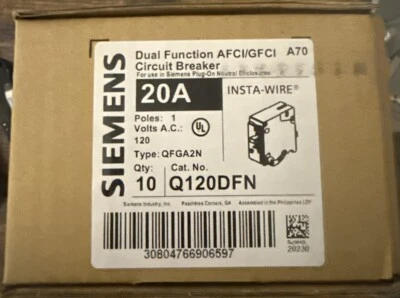 10 PCS Siemens Q120DFN Arc-Fault/Ground-Fault Dual Function Circuit Breaker New - Image 1 of 3