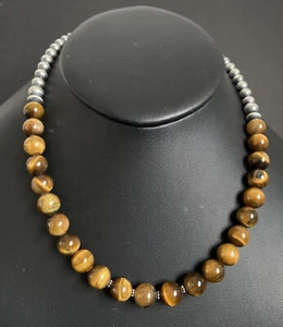 Sterling Silver Tiger’s Eye W Pearls Bead Necklace. 18 inch. Gift - Picture 1 of 12
