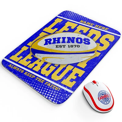 THEFANATICS Personalised Leeds Rhinos Mouse Mat Rugby League Office Work Pad PC Gift RP08