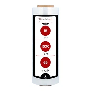 8 Rolls Cast Hand Stretch Wrap Clear Bundling Shrink Film 18" x 1500' 65 Gauge - Bild 1 von 8