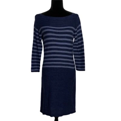 Vestido Peruvian Connection S Azul Marino Rayas Cuello Barco 3/4 Sl Elástico Pima Nuevo sin Etiquetas Foto 1 de 4