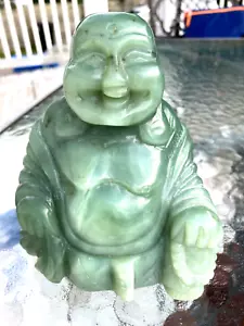 Vintage Chinese Carved Buddha Figure Chrysoprase Jadeite - Picture 1 of 7