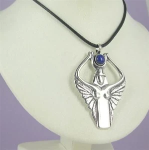 0.925 Sterling Silver Hathor W/ Stone Pendant Egyptian Lioness Goddess - Picture 1 of 2