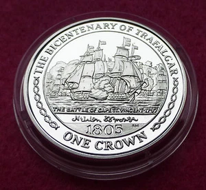 Isla de Man 2005 'Batalla del Cabo de San Vicente' moneda de una corona a prueba de plata y - Imagen 1 de 3