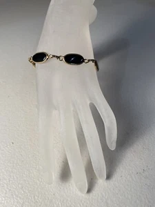 Rare Vintage Bal-Ron 12k Yellow Gold Filled Oval Black Onyx Bracelet ~7.5 Inches - Picture 1 of 5