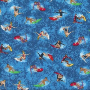 NEW Surfing Surfers Ocean Beach Action Sport Quilting Fabric 1/2 Metre - Picture 1 of 1