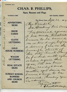 Vintage Letterhead CHARLES R PHILLIPS Signs Banners Flags 1914 New Haven CT - Picture 1 of 1