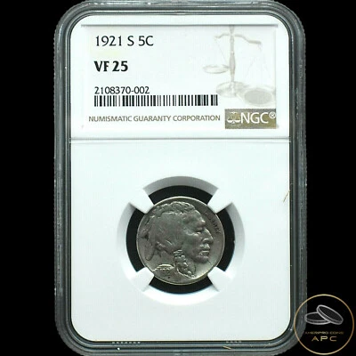 1921-S Buffalo Nickel~NGC VF25~Very Rare Beauty~Nice Half Horn~Better Date~! - Image 1 of 4