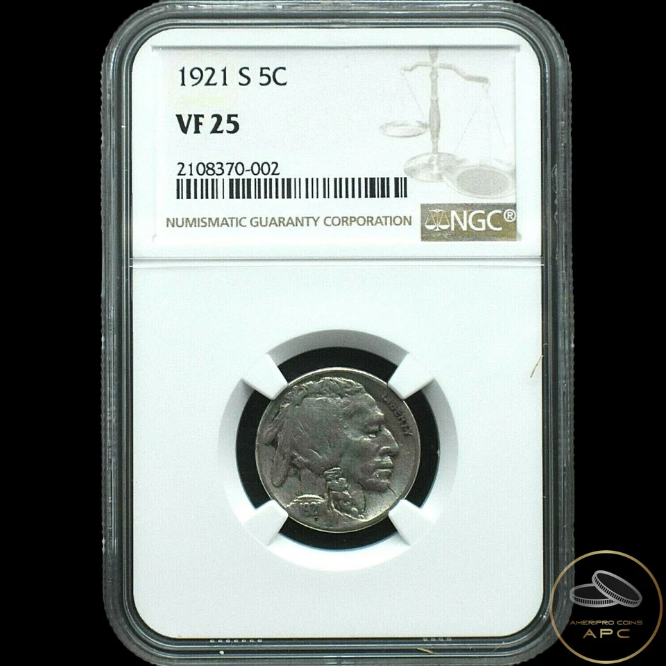 1921-S Buffalo Nickel~NGC VF25~Very Rare Beauty~Nice Half Horn~Better Date~! - Image 1 of 4