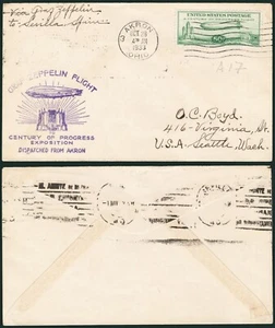 Estados Unidos - Zeppelin - Yv. A17 - 1933 - 2810/33 Ohio a Seatle vía Graf ... - Imagen 1 de 1