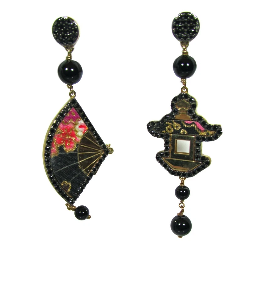 Orecchini Ventaglio Argento Mini Nero - Immagine 1 di 1