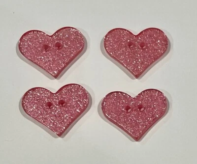 10 Large Pink Glitter Heart Buttons 21mm Embellishments C48-3 Aussie Seller - image 1 of 4