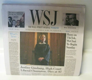 VINTAGE NEWSPAPER-WALL STREET JOURNAL-RUTH BADER GINSBURG-9/19/2020+TREVOR NOAH - Imagen 1 de 4