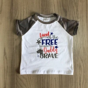 NEW Boutique 'Land of the free because my daddy is Brave' Boys Shirt 4th of July - Picture 1 of 2