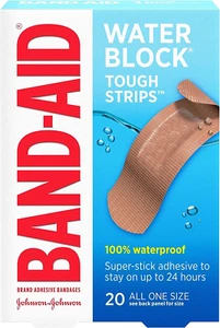 Vendajes adhesivos resistentes impermeables con bloque de agua de marca para cortes y rasguños menores, - Imagen 1 de 12