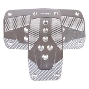 Automatic Gun Metal Aluminum Pedal Pad Set w Silver Carbon Fiber - Picture 1 of 1