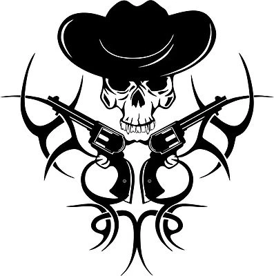 Tribal Cowboy Skull Gun Western Rodeo Car Truck Window Vinyl Decal Sticker - Image 1 of 2