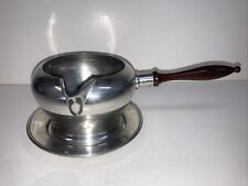 1930s USA Queen Art Pewter Danish Quality Wood Handle Pewter Sauce Boat & Saucer