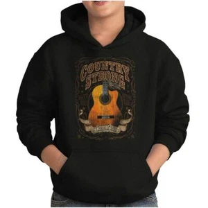 Country Music Strong Always Genuine Guitar Youth Hooded Sweatshirt Boy or Girl - Picture 1 of 7