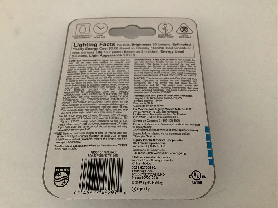 Philips 7W Equivalent LED C7 replacement Nightlight bulb 2 Pack - Image 1 of 1