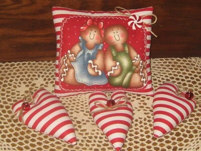 Letrero de pan de jengibre de Navidad antiguo 3 rayas corazones corona detalles hecho a mano Foto 1 de 3