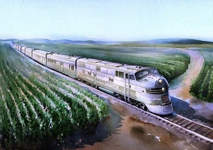 Piloto de plata Nebraska Zephyr, Museo del Ferrocarril de Italia. Impresiones artísticas de tren de James Mann - Imagen 1 de 2