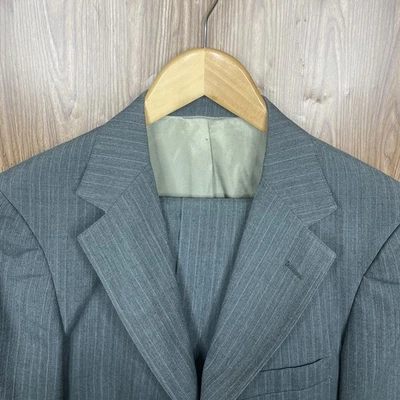 Chaps Ralph Lauren 2 Piece Suit Mens 38R 34x28 Gray Striped Wool USA Made - Image 1 of 4