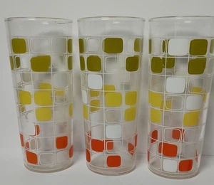 3 Anchor Hocking MCM Glass Tumblers Retro Color Square Geometric Glasses VTG - Picture 1 of 5