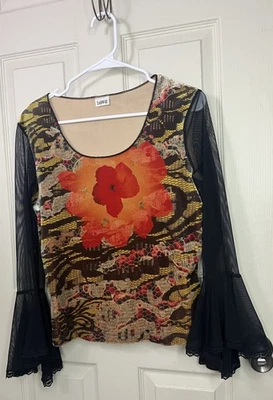 Blusa de malha vintage Love Amour veludo manga alargada boho feminina M Y2K Whimsigoth - Imagem 1 de 4