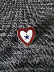 Vintage Enamel Red White Heart Pin w/ Blue Star - Picture 1 of 2