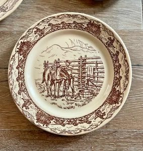 Tepco Western Traveler Cowboy Horse Wagon 9 “ Dinner Plate Pony Express USA - Picture 1 of 2